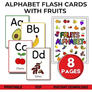 Obst Alphabet-Sticker für Kinder zum Ausdrucken | A-Z Frühe Lernbuchstaben | Vorschulbildungsaktivität | Kleinkind Karteikarten, PDF