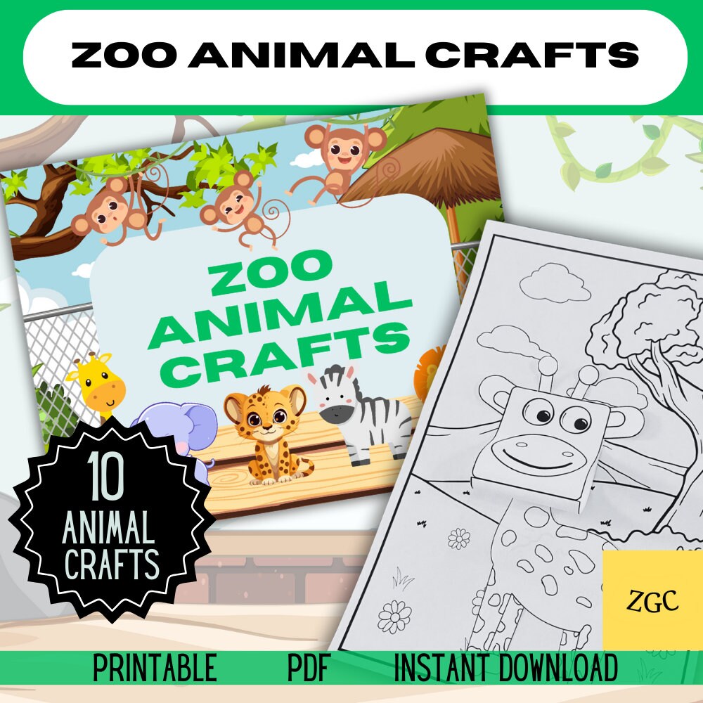 Zoo Animal Printable Cut Outs, Color Cut and Paste Animals, Digital ...