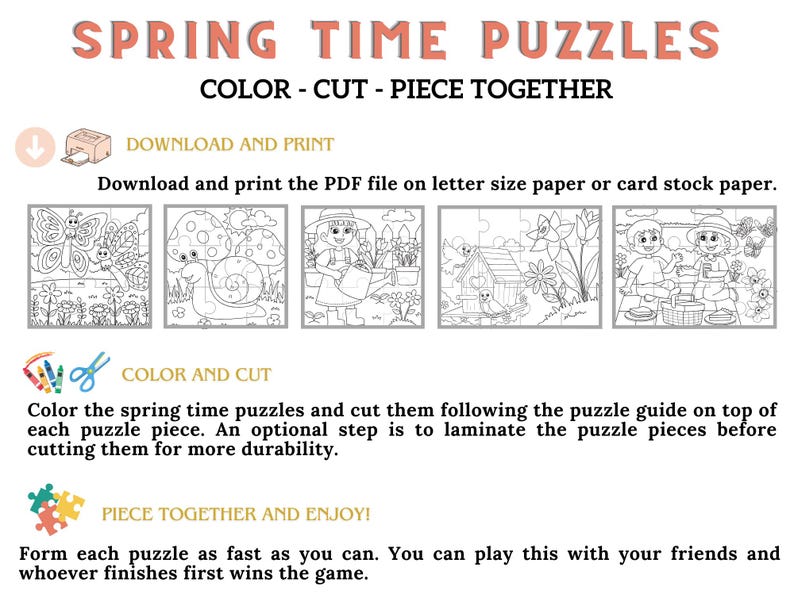 Rompecabezas para colorear de primavera / Actividad de recortar y pegar ...