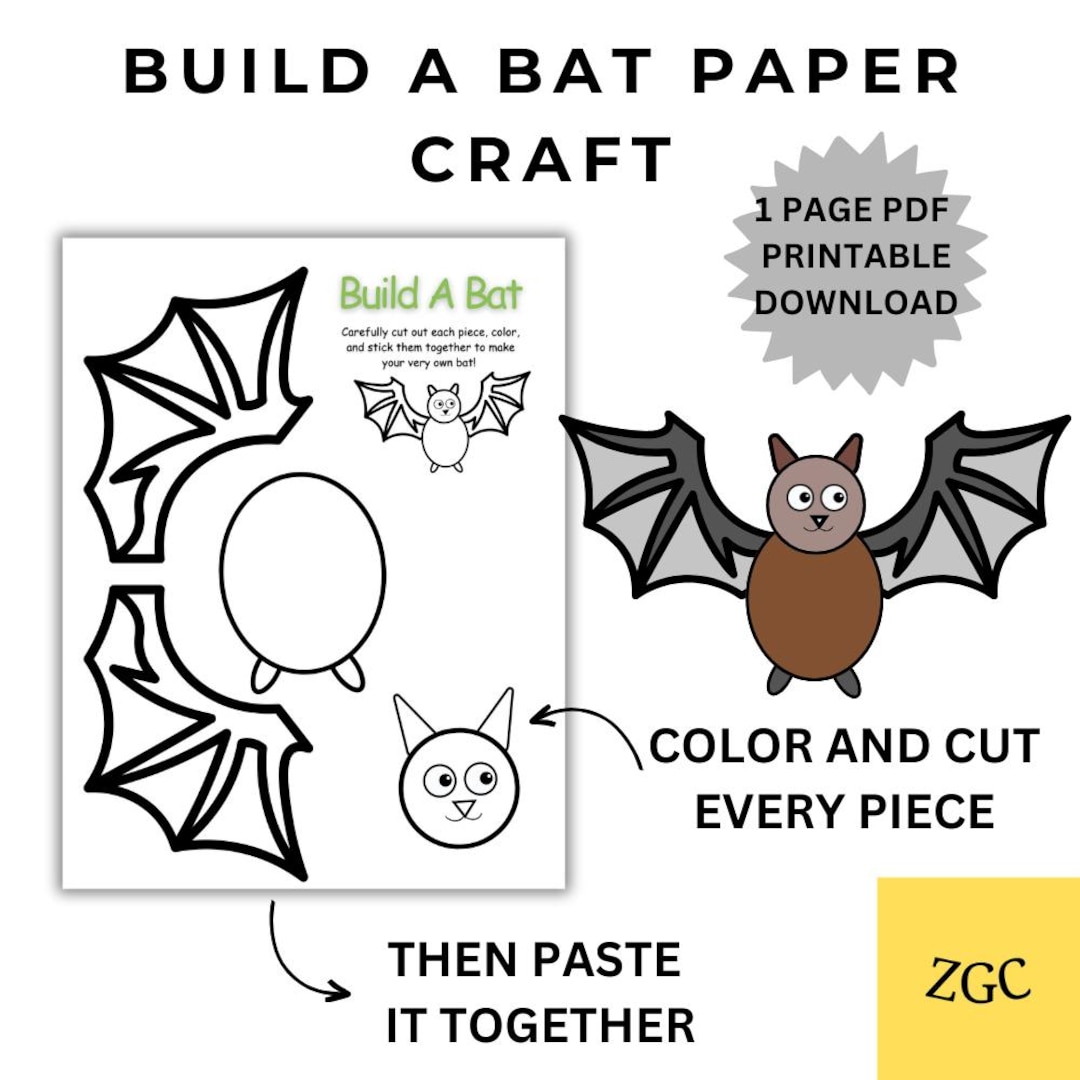 Build a Bat Halloween Paper Craft | Printable Kids Activity (PDF) - Etsy