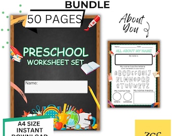 Preschool Learning Activity Bundle | Homeschool Printable Worksheets (PDF)