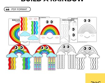 Build a Rainbow Craft Activity | Cut and Paste Preschool Fine Motor Skills (9 Pages)
