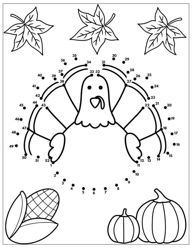 Skill Fall Harvest Dot to Dot Coloring Pages for Kids | Fall Activity Printable ...