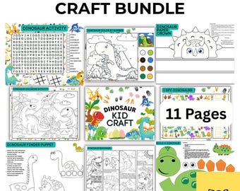Dinosaur Activity Pack Printable | Kids Crafts & Games Bundle | Coloring, Crown, Puppets | Preschool Learning PDF