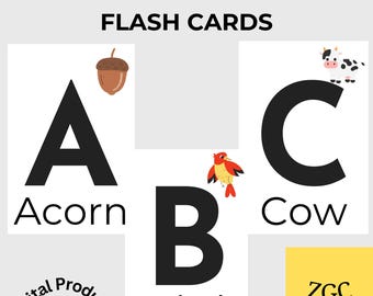 Tarjetas de vocabulario del alfabeto imprimibles / Tarjetas de vocabulario del alfabeto en mayúsculas / Tarjetas de sonidos de letras / Aprendizaje preescolar / Descarga instantánea