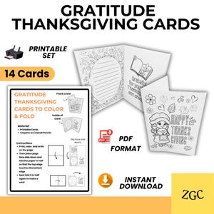 Thanksgiving Gratitude Cards for Kids | Printable Fall Coloring Thank You Notes | 14 Editable Templates | Autumn Cards, Digital Download PDF