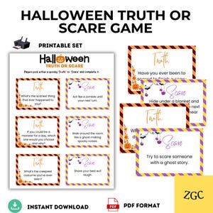 Juego de Verdad o Reto de Halloween imprimible para niños y adultos, actividad divertida para fiestas, tarjetas de Halloween para el aula, descarga digital, juego de otoño en PDF