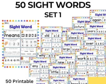50 Dolch Sight Words Worksheets | Kindergarten Reading Practice (Printable PDF Set 1