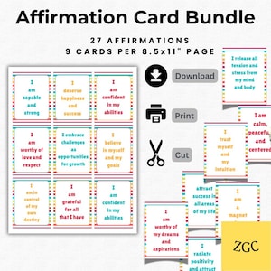 Cartes d'affirmation imprimables pour enfants et adultes - 27 cartes d'état d'esprit positif pour un usage quotidien, l'estime de soi, la confiance et le bien-être en classe, PDF