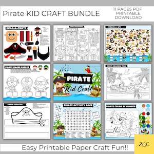 Printable Pirate Crafts For Kids Bundle, Build A Pirate Craft, Coloring Craft, Paper Crown, Pirate Bookmarks, Kid Pirate Activity, PRINTABLE