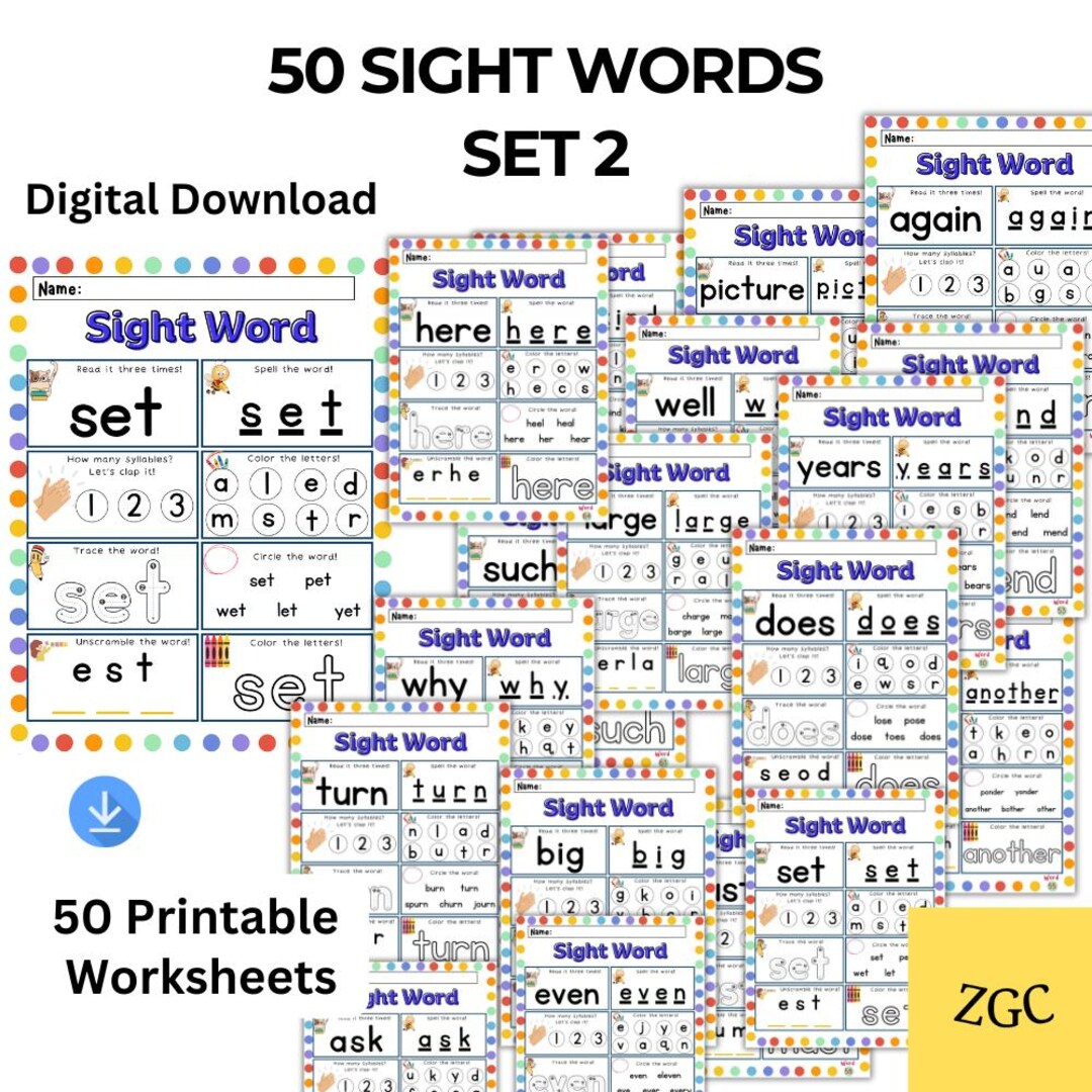 Kindergarten Sight Words Worksheets | Set 2, Reading & Writing (PDF ...