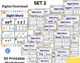 Kindergarten Dolch Sight Words Worksheets, Tracing Reading Activities (PDF)