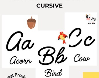 Fiszki z alfabetem kursywnym | Ćwiczenia z pisania odręcznego ABC (pobranie cyfrowe)