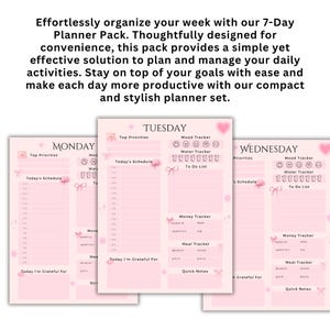Pink Weekly Planner Printable | 7-day Organizer for Goals, Mood, Water ...