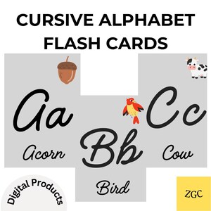 Cursive Alphabet Flash Cards - Educational Printable (Digital Download)