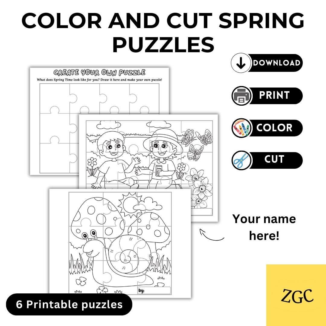 Rompecabezas para colorear de primavera / Actividad de recortar y pegar ...