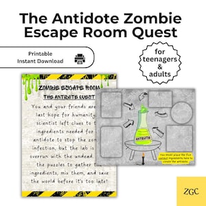 Printable Zombie Escape Room Game for Teens and Adults | Digital Escape Room PDF | Fun Party Game for Home or Classroom, INSTANT DOWNLOAD