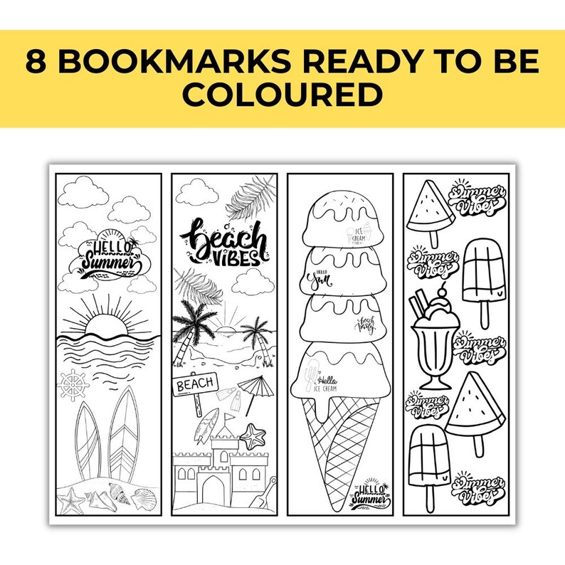 Summer Bookmarks to Color for Kids | Printable Reading Rewards (PDF) - Etsy