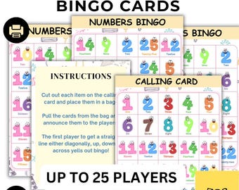 Numbers Bingo Cards - Printable Game for Kids, Up to 25 Players, Classroom Activity