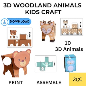 Printable 3D Woodland Animal Craft for Kids | Fine Motor Preschool Animal Activity, Forest Animal Templates for Classroom or Homeschool, PDF