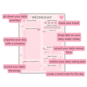 Pink Weekly Planner Printable | 7-day Organizer for Goals, Mood, Water ...