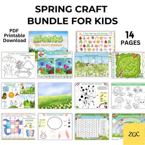 Spring Activity Pages for Kids, 14 Printable Preschool Worksheets with Coloring, Games, Puzzles & Crafts, Fun Spring Bundle INSTANT DOWNLOAD