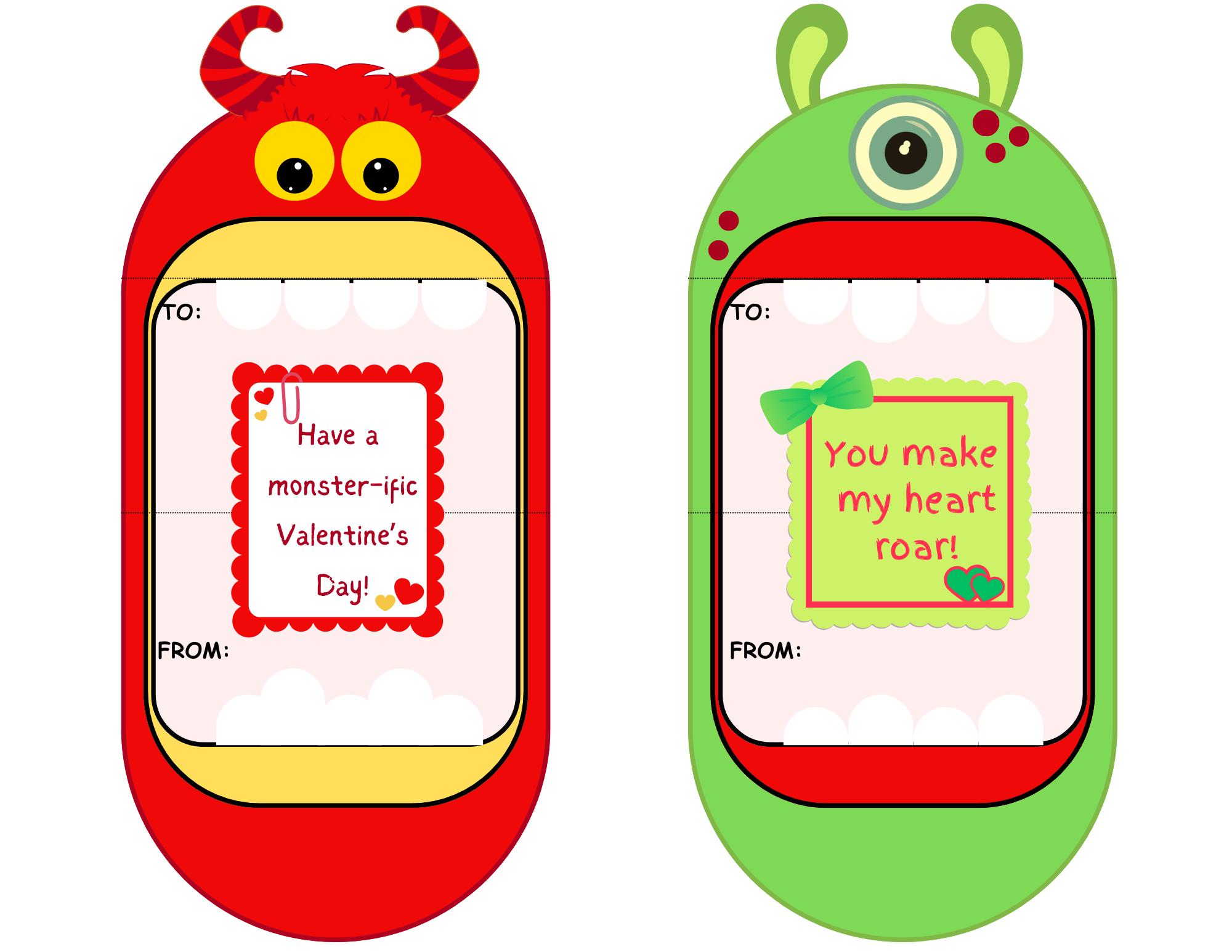 Monster Valentine Cards for Kids | Printable Valentine’s Day Cards ...