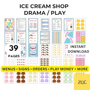 Ice Cream Shop Dramatic Play | Pretend Play Center for Kids | Preschool Kindergarten Printable Ice Cream Parlor