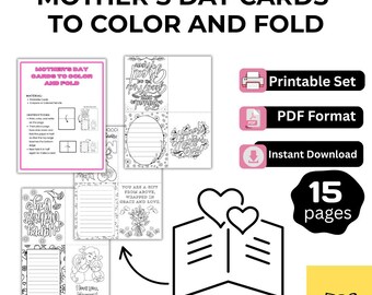 Mother's Day Coloring Cards | Kids DIY Foldable Craft (Digital Download)