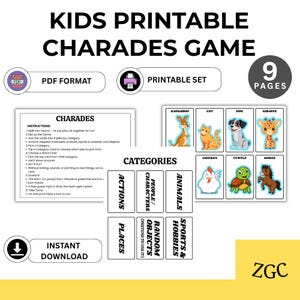 Printable Charades Game for Kids & Family | Party Game PDF, Fun Acting Cards for Holidays, Classroom, Game Night, Fun Game, Instant Download