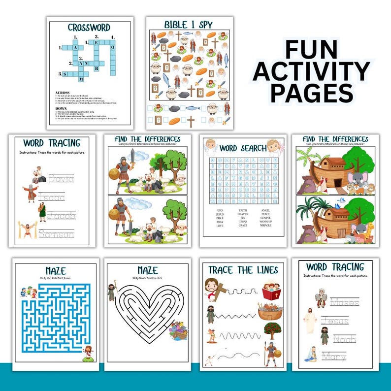 Kids' Bible Activity Sheets | Christian Printable Games (PDF Download ...