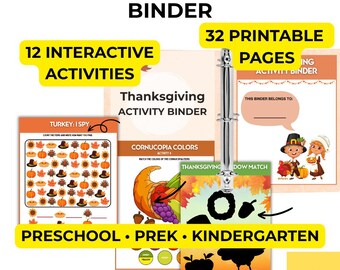 Thanksgiving Busy Binder for Preschool | 32 Printable Fall Activities | PreK Kindergarten Learning Busy Book