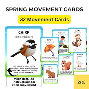 Spring Movement Cards | Kids Gross Motor Activity, Brain Break (Digital Download) image 1
