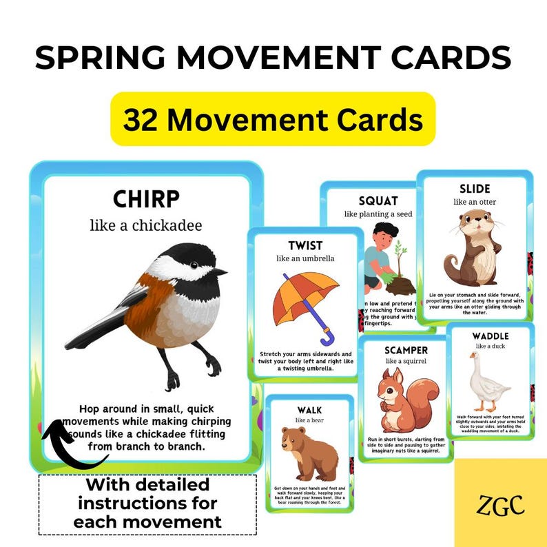 Spring Movement Cards | Kids Gross Motor Activity, Brain Break (Digital Download) image 1