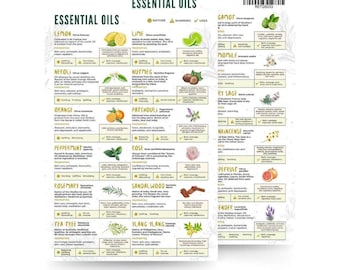 Essential Oils Quick Study Guide PDF | Aromatherapy Reference Chart | Herbal Remedies & Wellness Cheat Sheet for Natural Healing