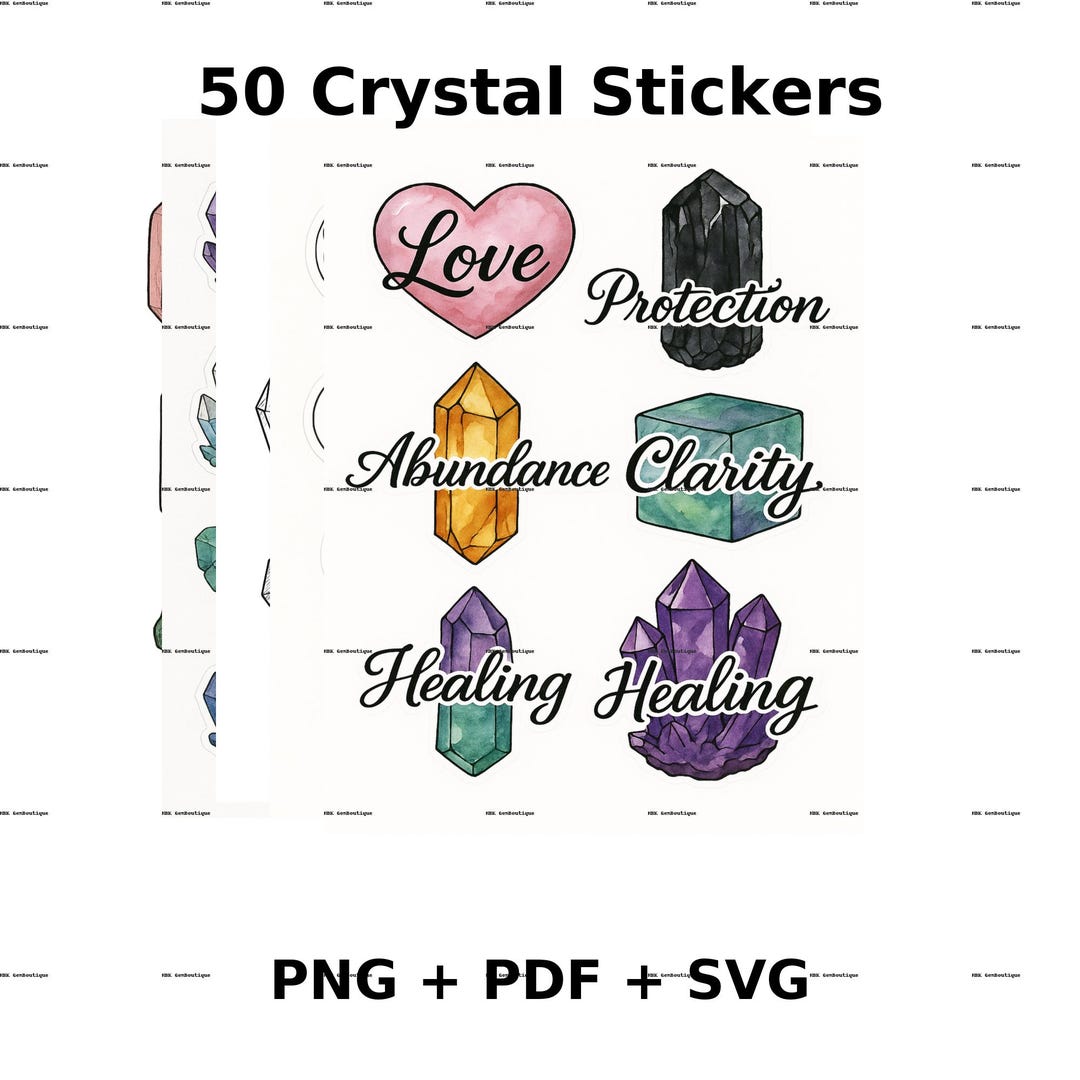 Crystal Sticker Bundle | 5 Printable Sheets | PNG, PDF and SVG | Witchy ...