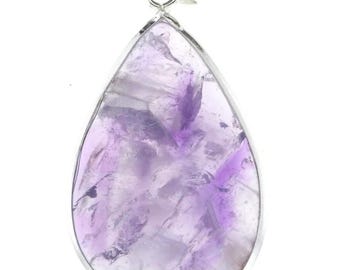 Amethyst Tear Drop Pendant, Amethyst Drop Cabochon Silver Pendant, Amethyst Necklace