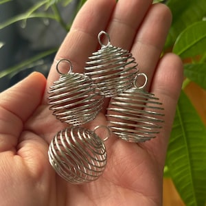 Medium Coil Cage (Silver Plated), Flexible Cage Sphere Pendant, Interchangeable, Crystal Cage, Cage Pendant, Cage Crystal Holder, Gemstone