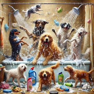 Dog in bath funny bathroom print dog crazy  funny dog print, dog cute picture digital print your way