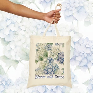 Bolsa de mano de lona de hortensia azul: estampado floral nostálgico, regalo reutilizable y estético para entusiastas de las flores, ¡perfecto para los amantes del jardín!