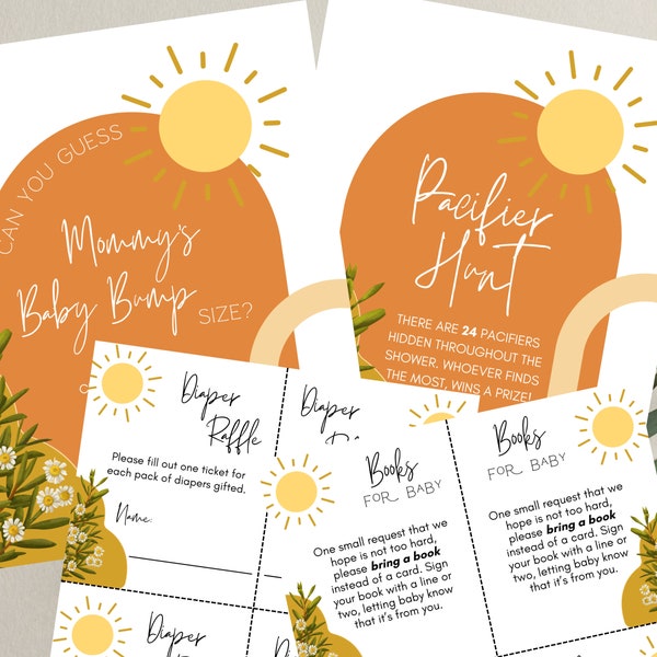 Editable/Printable Our Ray of Sunshine Baby Shower Signs and Games