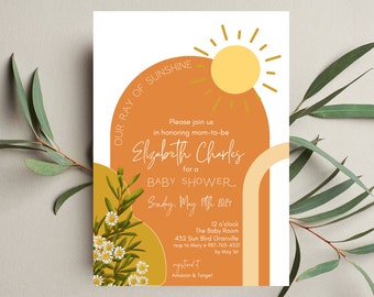 Editable Our Ray of Sunshine Baby Shower Invitation