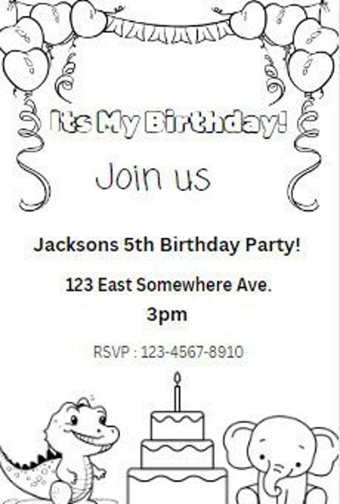 Colorable Kids Birthday Party Invitation Template - Etsy