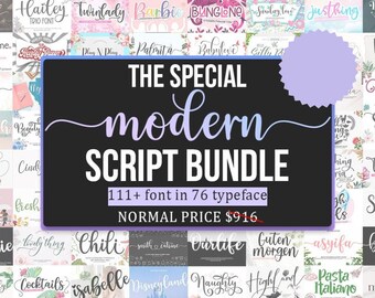 Modern Script-typsnittspaket: 111+ handskrivna typsnitt (digital nedladdning)