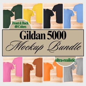 Gildan 5000 T-Shirt Mockup Bundle | 40 Colors | Front & Back Views | High-Quality JPG