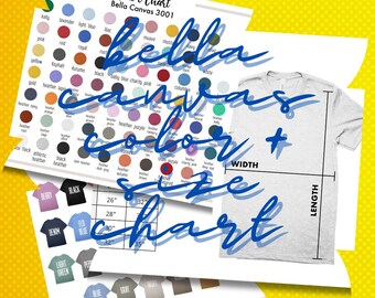 Tabla de colores y tallas de Bella Canvas 3001 (Descarga digital)