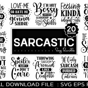 Sarkastiska citat SVG-paket: 20 kvicka designer (digitala filer)