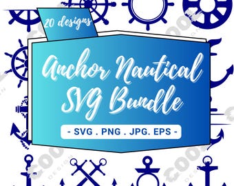 Paquete SVG náutico: 20 diseños de ancla, timón y océano (digital)
