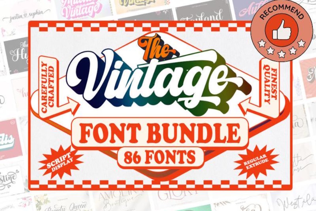 86 Retro Script Fonts: Vintage Font Bundle (commercial Use) - Etsy