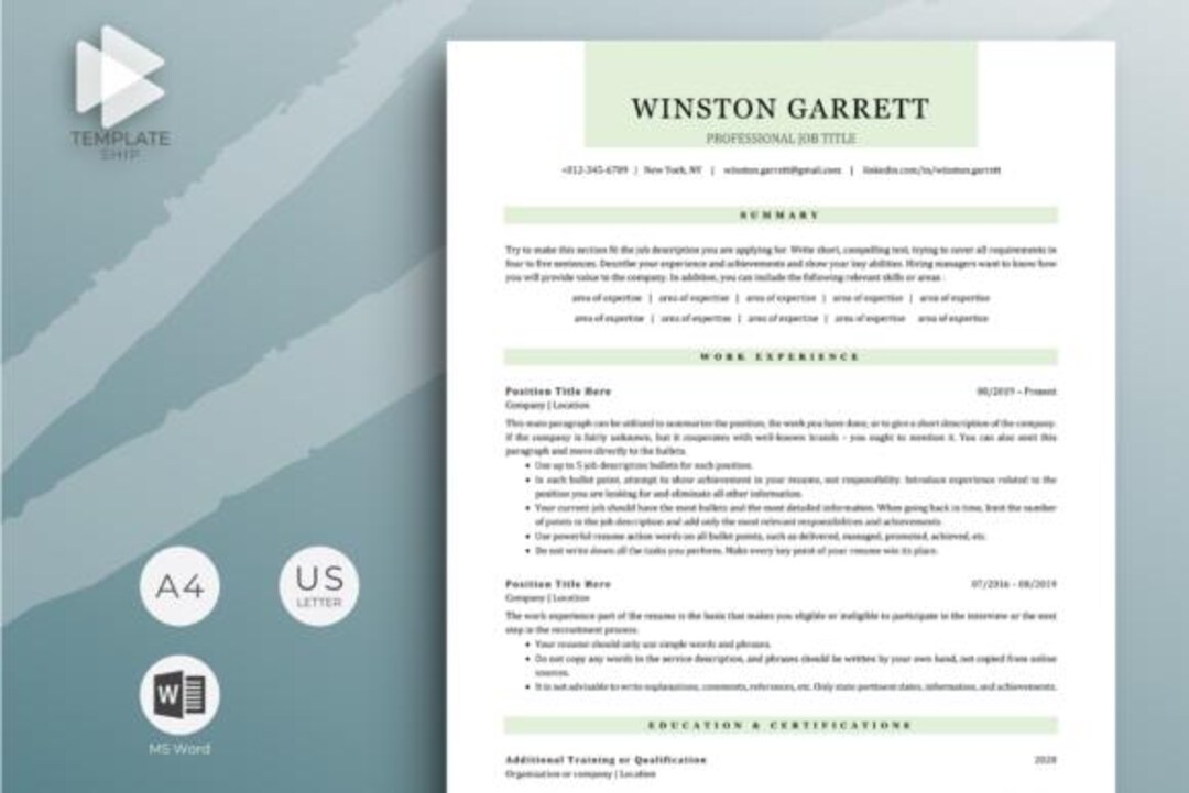 Modern Resume Template | Microsoft Word | Cover Letter & References ...
